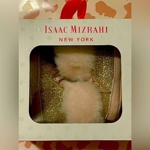 Isaac Mizrahi girl baby boots gold glitter with pink fur trim size 1‎ for…